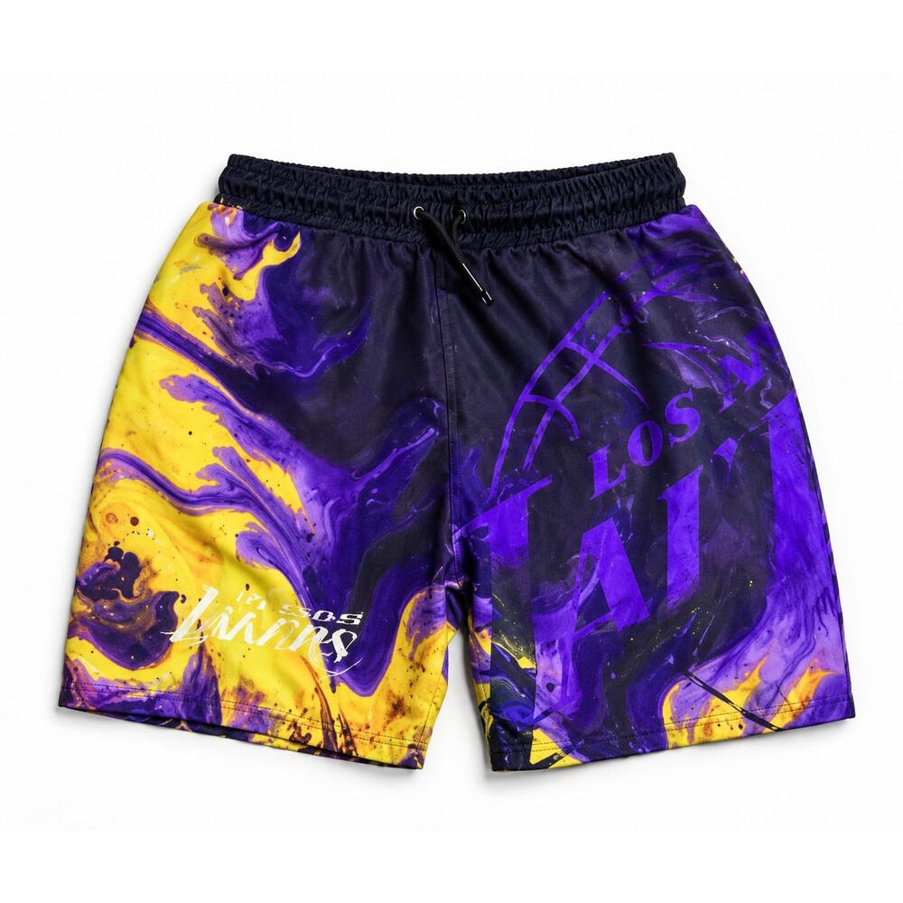 NBA Los Angeles Lakers Boys Shorts Marble Print Purple Yellow 9-10yrs 140cm